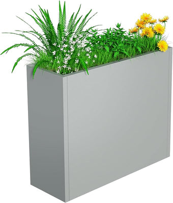 NUWJBYE Tall Metal Planter Box, 30" L x 10" W x 24" H Large Outdoor Planters with Drainage & Adjustable Shelf, Heavy Duty Steel Rectangular Planter for Patio, Balcony, Indoor(Gray)