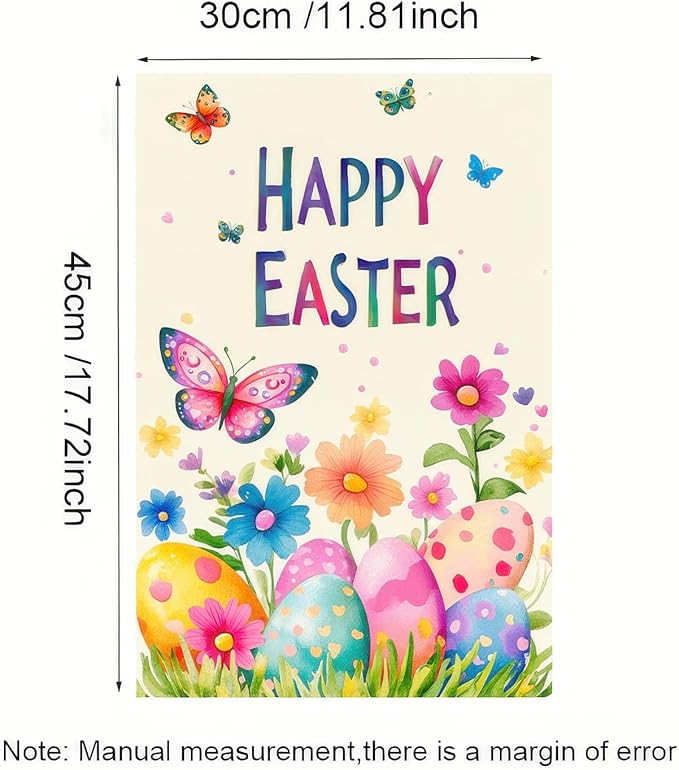 Happy Easter Garden Flags Easter Egg Butterfly Yard Flag 12x18 Inch Double Sided Outside Flowers Easter Eggs Yard Outdoor Decoration Seasonal Spring Decor Farmhouse Holiday