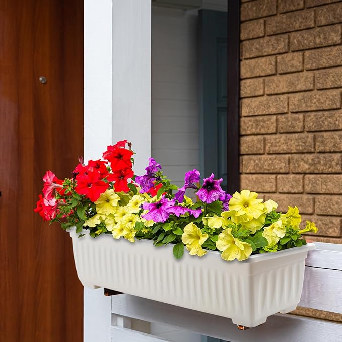 6 Packs 23 Inch Window Flower Box Extra Large Window Sill Herb Garden Long Rectangle Planter Plastic Boxes Outdoor with Drainage Trays Boxes for Balcony Windowsill Patio Garden