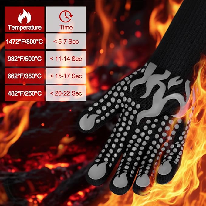 Comsmart BBQ Gloves, 1472 Degree F Heat Resistant Grilling Gloves Silicone Non-Slip Oven Gloves Long Kitchen Gloves for Barbecue, Cooking, Baking, Cutting(Gray)