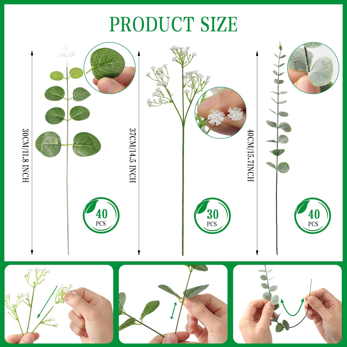 Suaycy 110pcs Mixed Greenery Artificial Eucalyptus Stems & Baby's Breath