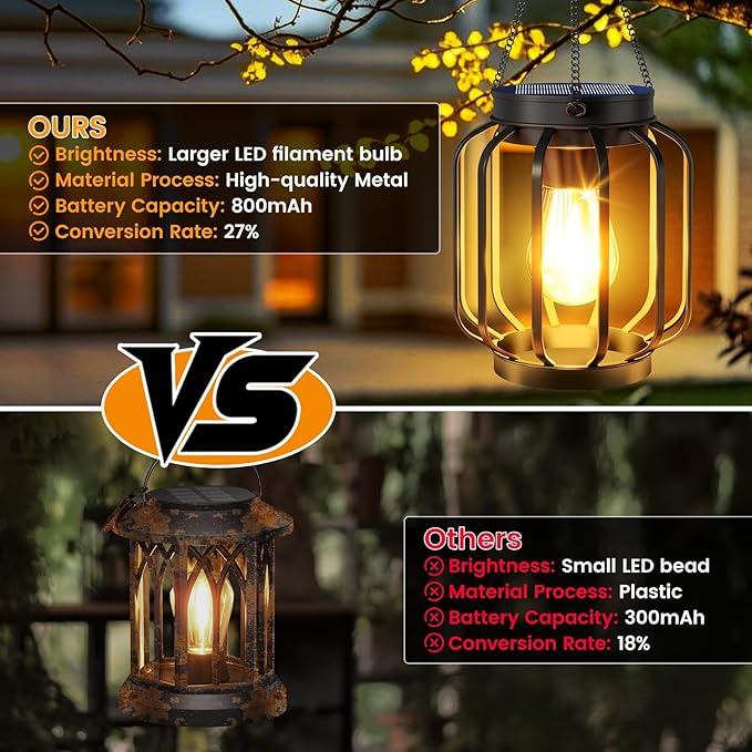 Solar Lanterns Outdoor Waterproof 4 Pack, 14.37'' Metal Hanging Solar Lights for Outside with Auto On/Off & Hook - Brighter Hanging Outdoor Lanterns Decorative Lighting for Garden Patio Yard