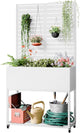 Metal Planter Box with Trellis,67" H x35 W Raised Garden Beds with Privacy Screen for Climbing Plants Flower, Elevated Standing Planter Garden Bed with Drainage Holes for Outdoor Patio,White