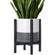 D'vine Dev Ceramic Planter with Ebony Stand - 12 Inch Modern Round Flower Pot with Wood Planter Holder, White/Grey, 55-B-H-6
