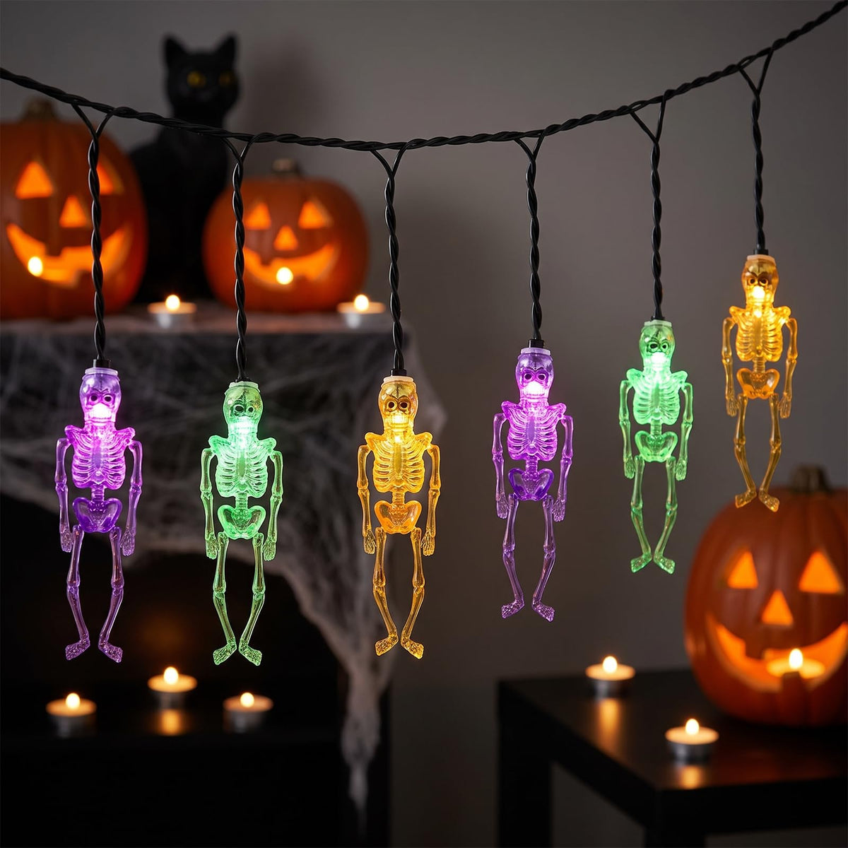 8.5FT Halloween String Lights Plug in with 10 LED Dropping Skeleton Lights