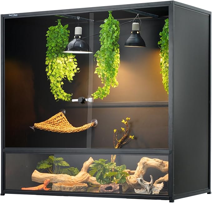 ToxiRium Reptile Tank 230 Gallon, 48"x24"x46" Large Reptile Enclosure for Bearded Dragon and Ball Python, Extra Tall Snake Terrarium with Front Opening Tempered Glass Door, Combination Lock