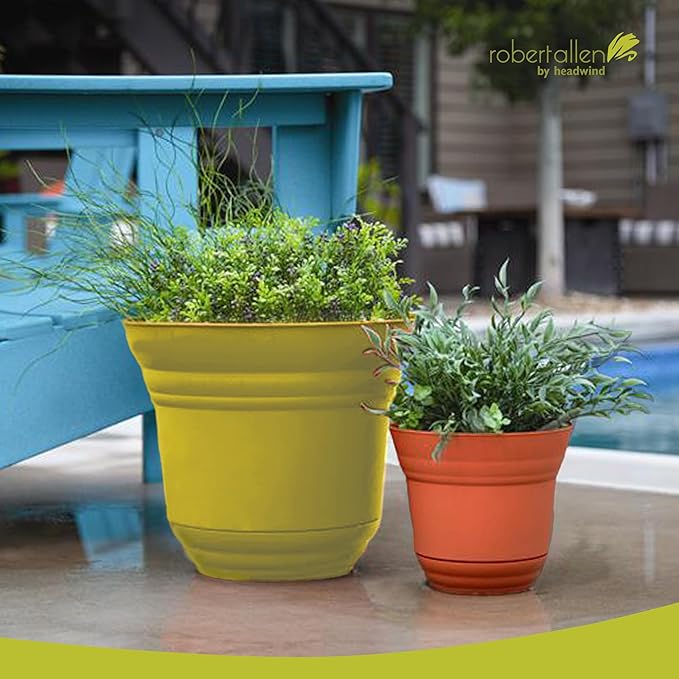 Headwind Traverse Planters – 14" 2 Pack Plastic Plant Pot in Meadow Green - Indoor & Outdoor Pots for Plants with Drainage - Decorative Plant Pot, Flower Pots Outdoor for Garden by Robert Allen