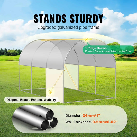 Walk-in Greenhouse 9.58x6.43x6.23ft, Galvanized Steel Frame, PE Cover, Heavy Duty Tunnel Greenhouse for Plants, White