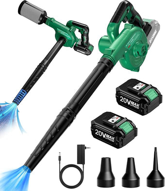 K I M O. Cordless Leaf Blower Vacuum Combo 4 in 1, 3 Nozzles &3 Modes for Inflation & Deflation, Extended Tube & Variable Speed, 20000RPM 150MPH, 2x2000mAh Battery Powered Leaf Blowers for Lawn Care