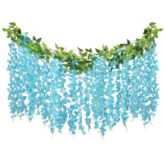 ARTKAIKE Artificial Flowers Garland for Home Decor, Fake Wisteria Vine Silk Hanging Plant Flower for Room Bathroom Wall Kitchen Bedroom Garden Outdoor Wedding Decor (4, Blue)