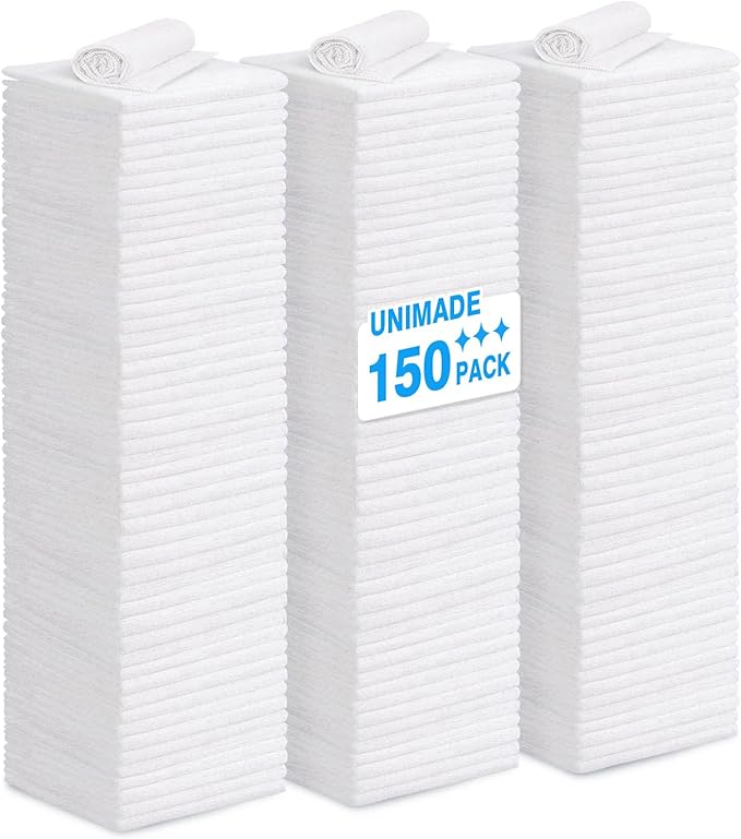 Shop Towels Rags, 150 Pack Reusable Shop Rags Bulk Microfiber Cleaning Cloth Lint Free Cleaning Towels for Car Kitchen Automotive Bar Mechanic Restaurant Garage, 11.5"x 11.5", White