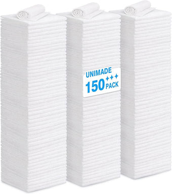 Shop Towels Rags, 150 Pack Reusable Shop Rags Bulk Microfiber Cleaning Cloth Lint Free Cleaning Towels for Car Kitchen Automotive Bar Mechanic Restaurant Garage, 11.5"x 11.5", White