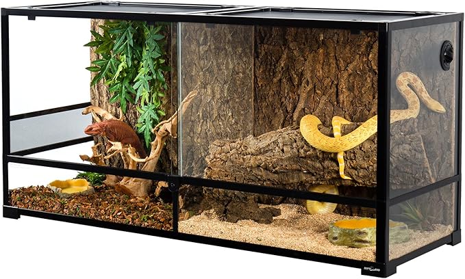 REPTIZOO 88 Gallon Large Reptile Terrarium 48" x 18" x 24" Knock-Down Glass Reptile Tank with Double Hinge Door & Screen Ventilation, Supporting Used as 2 Separate Habitats Easy Assembly