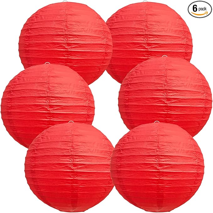 BEISHIDA 10-Inch Red Round Paper Lanterns Decorative Hanging Asia Chinese Japanese Paper Lanterns Lamp for Birthday Wedding Valentine's Day Anniversary Baby Shower Christmas Party Decoration（6 Packs）