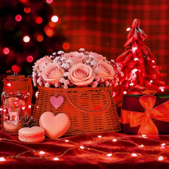 LAMPHOME 20 Pack red Valentine Day Fairy Lights, Battery Operated String Lights, 20 LED on 6.6FT Copper Wire Firefly Fairy for Galentine's Day Decoration Wedding Party Mason Jar Christmas Bedroom