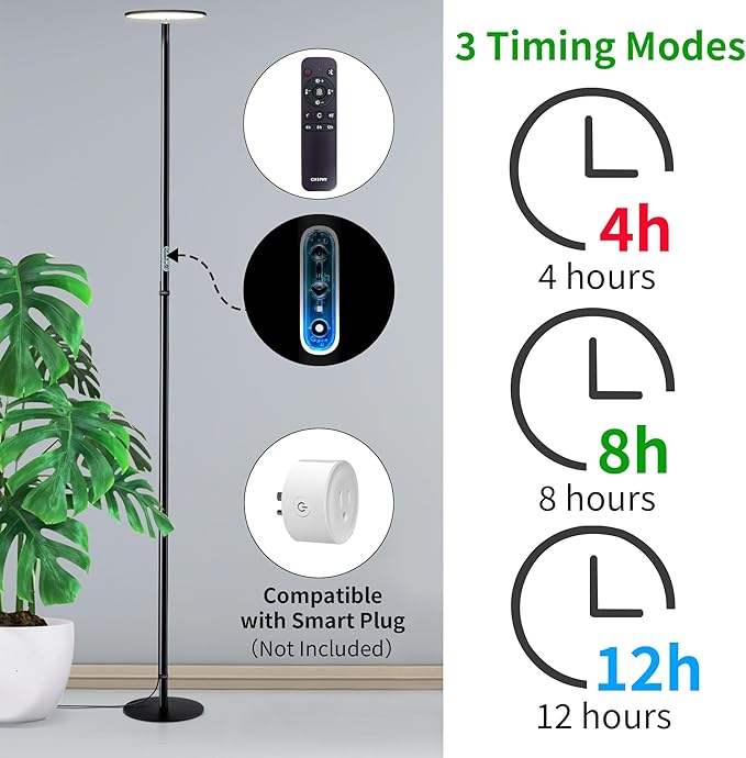 chiphy Grow Lights, 85" Full Spectrum Plant Light for Indoor Plants, 4/8/12H Timer, 40W Grow Lamp, 10 Dimmable Brightness, Height Adjustable, Ideal for Large Tall Plants
