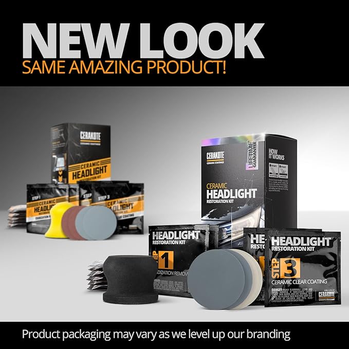 CERAKOTE® Ceramic Headlight Restoration Kit – Guaranteed To Last As Long As You Own Your Vehicle – Brings Headlights Back to Like New Condition - No Power Tools Required - 10 Wipe Kit