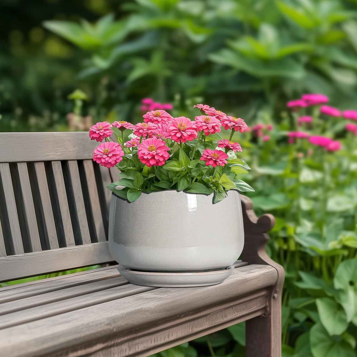 G EPGardening Ceramic Plant Pots, 7 Inch Plant Pot, Light Grey