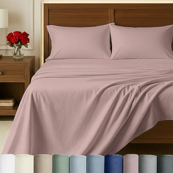 California Design Den 100% Egyptian Cotton Sheets Queen Size Set - Certified Authentic, Soft Sateen, Deep Pocket Sheets with Gripper Elastic, Breathable and Durable Luxury Bedding - Sepia Rose