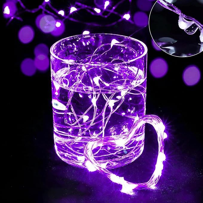 24 Pack LED Fairy Lights Battery Operated 7Ft 20Led Mini String Lights Waterproof Christmas for Mason Jars Bedroom DIY Party Wedding Christmas Decor Purple