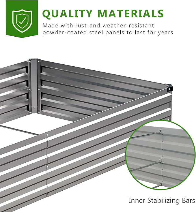 Easllre 2PCS 10x3x1ft Galvanized Raised Garden Bed Kit, Galvanized Planter Raised Garden Boxes Outdoor, Large Metal Raised Garden Beds for Vegetables,Silver