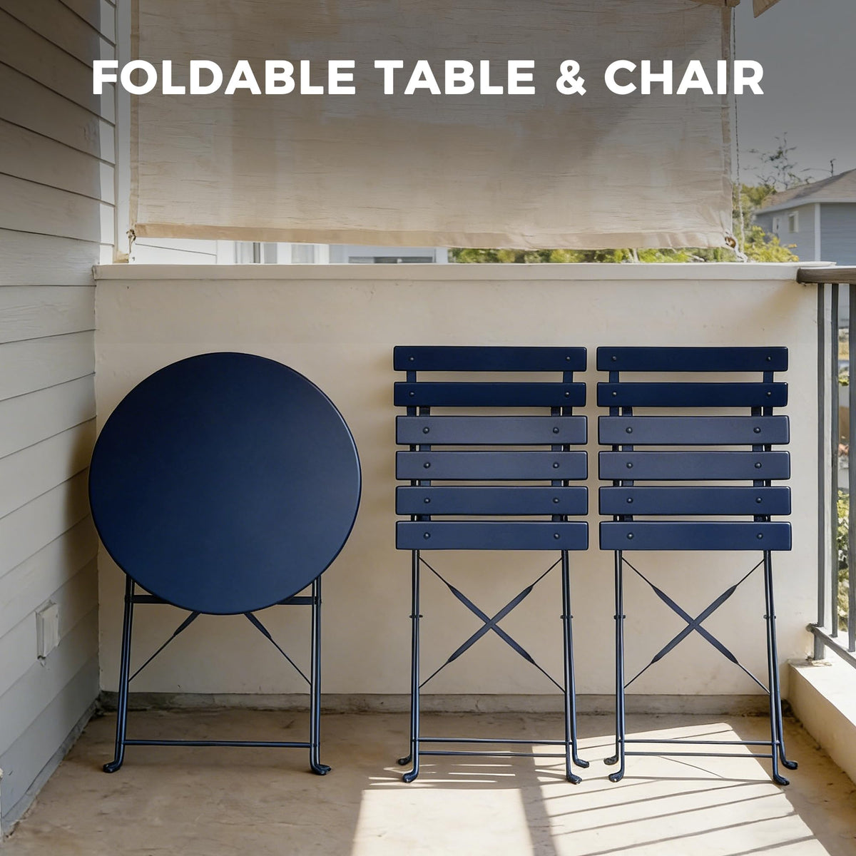 Grand patio 3-Piece Folding Patio Bistro Set Outdoor Porch, Peacock Blue