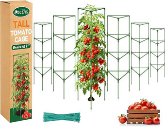 [Upgraded] ZeeDix 57 Inch Tall Tomato Cages for Garden, 6 Pack Large Plant Trellis Support Stakes for Climbing Plants, Heavy Duty Adjustable Tomatoes Cage for Pots, Raised Garden Bed Outdoor Supplies