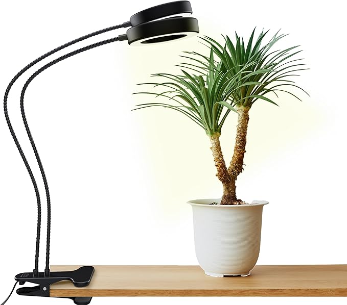OSANI 24" Gooseneck Long Arm Grow Light, 48" Wide Coverage, 6000K Full Spectrum LED Grow Lights for Indoor Plants with Red Blue LEDs, 10-Level Dimmable, Auto Timer, USB & Adapter, Grow Lights Indoor
