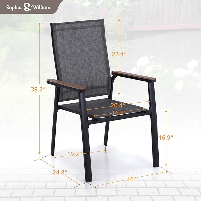 Sophia & William Patio Dining Chairs Set of 8 Aluminium Patio Chairs Lightweight Textilene Outdoor Dining Chairs Stackable for Lawn Garden Backyard Pool All Weather