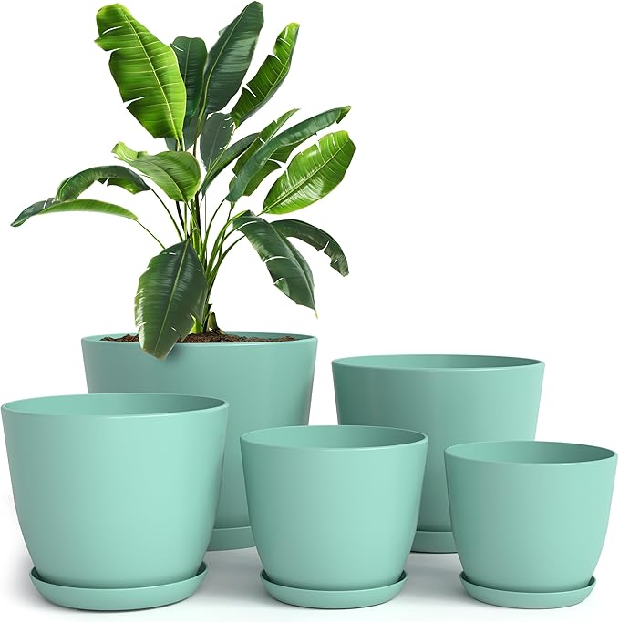 Utopia Home - Plant Pots Indoor with Drainage - 7/6.6/6/5.3/4.8 Inches Flower Pots for Indoor Planter - 5 Pack Plastic Planters - Ideal for Stocking Stuffers or Home Christmas Decorations - Aqua