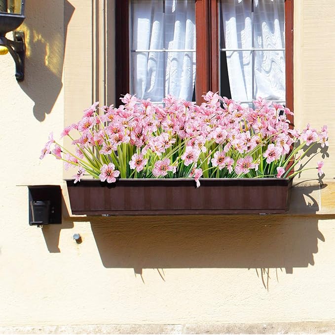 JEMONG 12 Bundles Artificial Flowers Outdoor UV Resistant Fake Flowers No Fade Faux Plastic Plants Garden Porch Window Box Decorating (Pink)