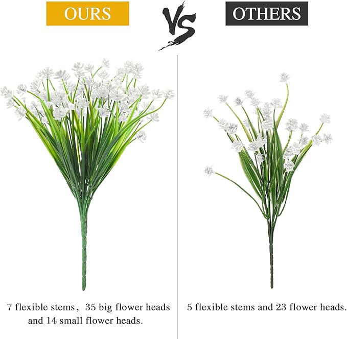 AmyHomie 20 Bundles Artificial Flowers for Outdoor Outside Spring Summer Decoration UV Resistant Faux Flowers No Fade Fake Plastic Plants Garden Porch Window Box Decorating (Pure White)