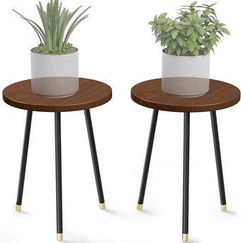 SAKSUN Plant Stand Indoor 2 Pack: Adjustable Wood 16 Inch Plant Stand - Mid Century Modern Decor Corner Plant Stands for Indoor Plants - Small Round Plant Table Holder for Balcony Living Room Office