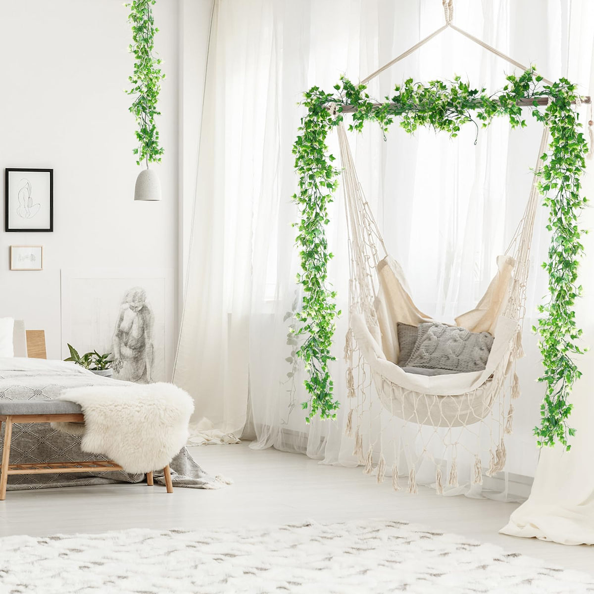 RECUTMS Artificial Hanging Plants Faux Greenery Garland 3 Packs Ivy Vines
