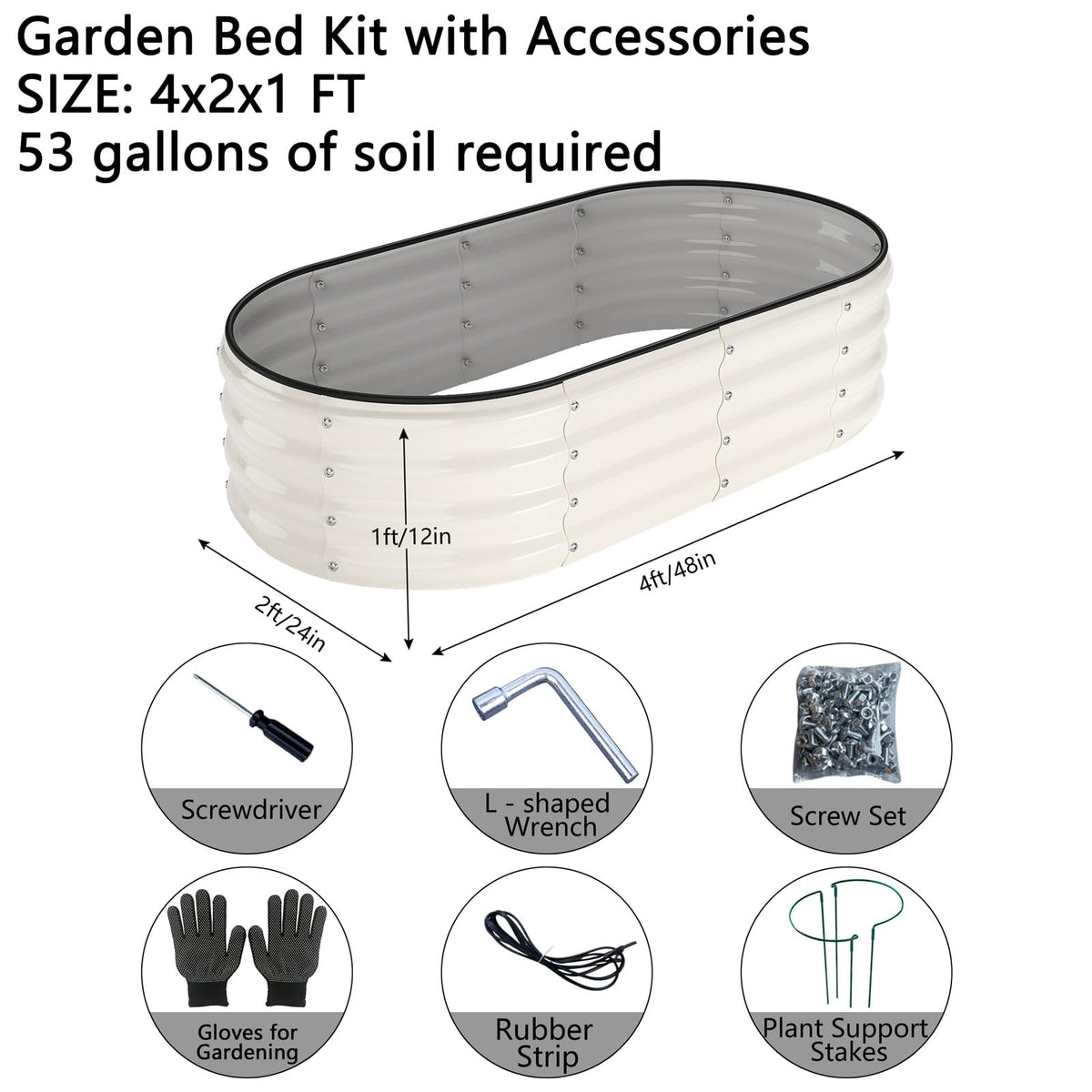 ZFHgarden Galvanized Metal Planter Raised Garden Bed Kit for Gardening Outdoor，4x2x1ft Planter Grow Garden Box Raised Flower Bed，Long Vegetable Clearance Herb Raised Garden Beds for Gardening White