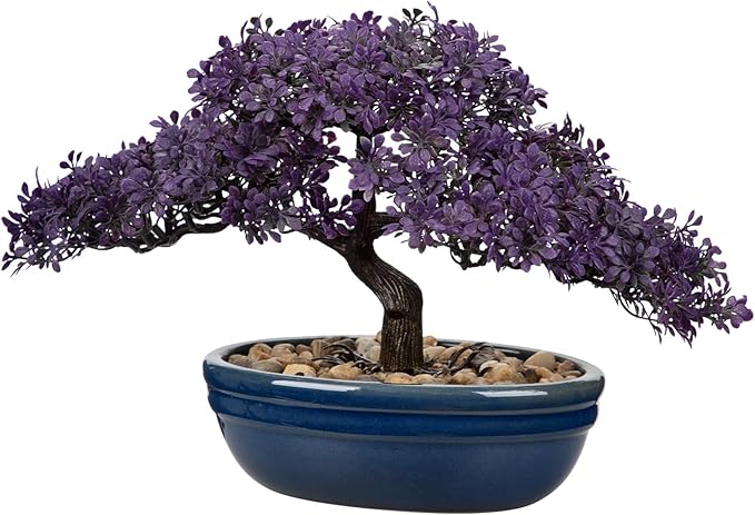 Artificial Bonsai Tree Juniper Faux Plants Indoor Fake Plants Decor with Blue Ceramic Pots for Home Table Office Desk Bathroom Shelf Bedroom Living Room Farmhouse Decorations