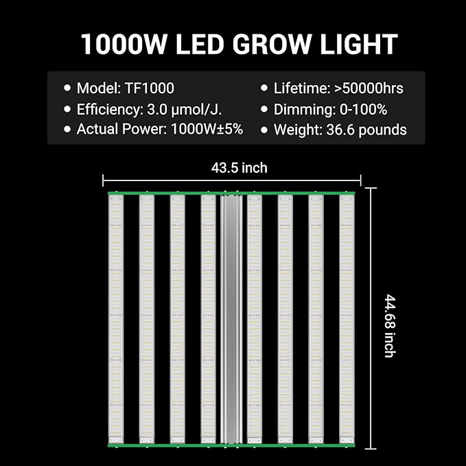 RDJ Bouns 1000W LED Grow Light Coverage 5x5 or 6x6 Tent with 8 Bar Style Grow Lights, 3408 LED Beads, Daisy Chain Dimmable, High Brightness Perfect Commercial Grow Quality Indoors Plants