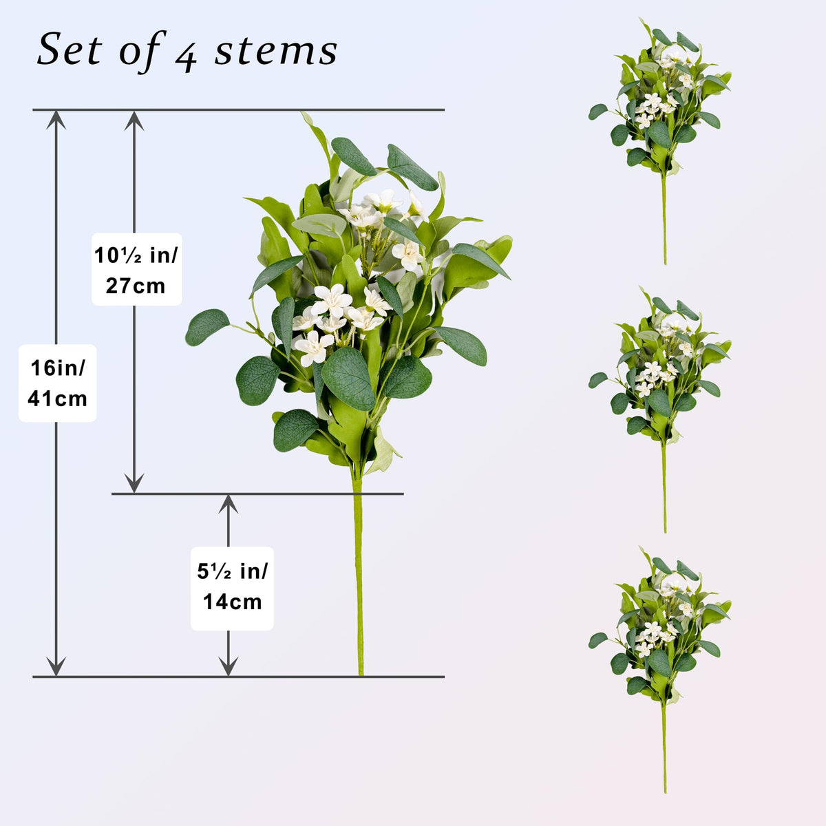 YUGALI 4Pcs 16" Artificial Eucalyptus & White Cherry Blossom Stems