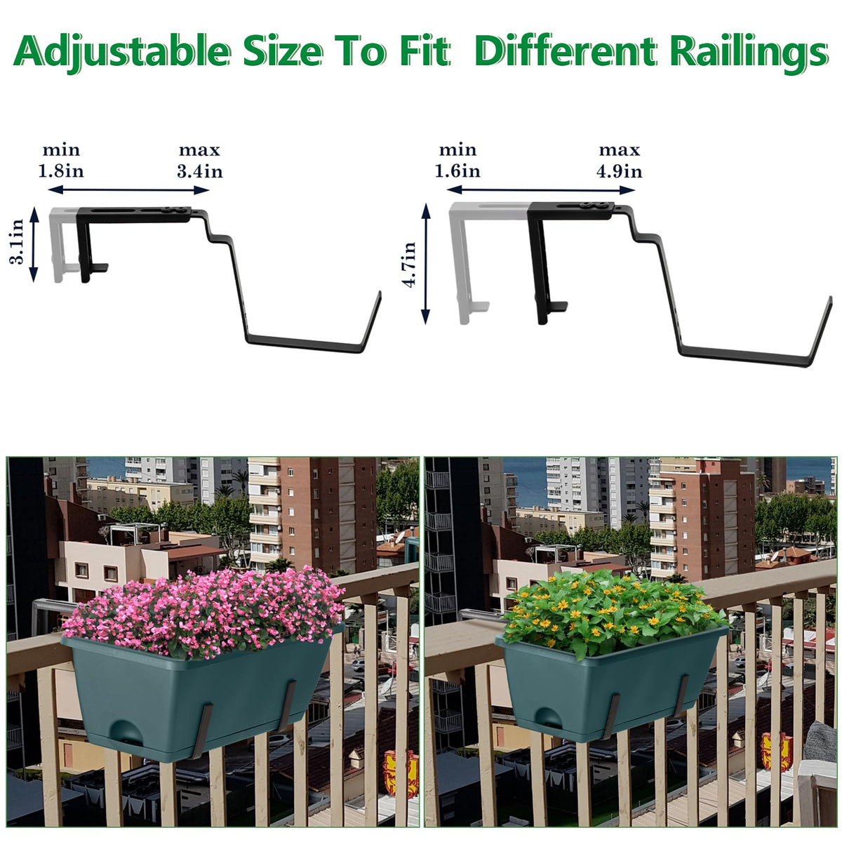 OYEAL Railing Planter Box Set of 2 Hanging Planters for Fence