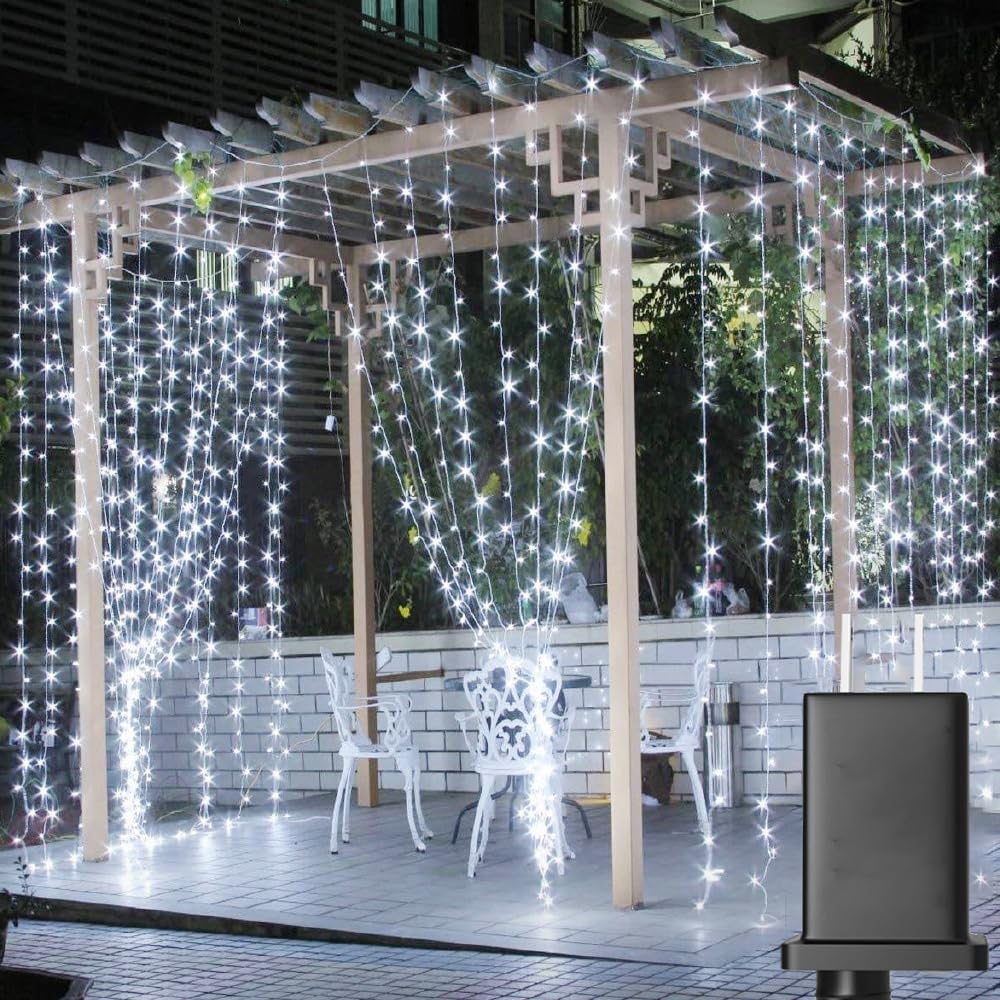 Solhice LED Curtain Lights Outdoor 20ft x10ft Cool White, 600 LED String Lights Backdrop Indoor Plug in, Twinkle Lights for Outside Backyard Wedding Bedroom Décor (Not Connectable)