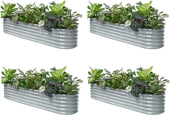 4-Pack Galvanized Raised Garden Bed 8x2x1.5 ft, 17" Tall Planter Boxes Outdoor, Zn-Al-Mg Metal Raised Beds for Gardening Fruit Vegetable, Modular Flower Bed for Outdoor Plants - Brooklyn Grey
