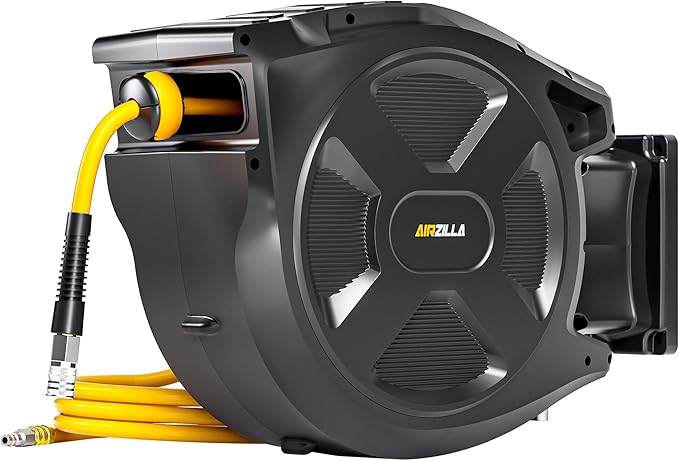 Retractable Air Hose Reel, 3/8" x 80Ft Flex Hybrid Air Hose Max 300PSI Kink-resistant Air Compressor Hose Reel Auto Rewind with 6Ft Lead in, Quick Connect, 180° Swivel Mounting Kit.
