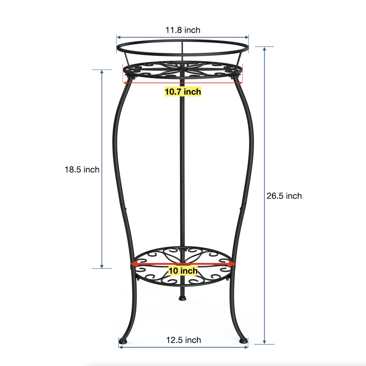 FaithLand 2 Tier Tall Black Metal Plant Stand Indoor Outdoor, 26.5"