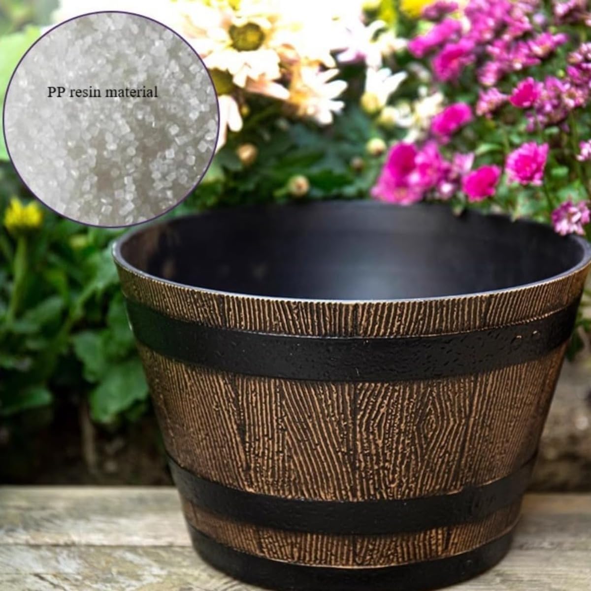 PotSonntag 15 inch Whiskey Barrel Planter (Walnut Brown)