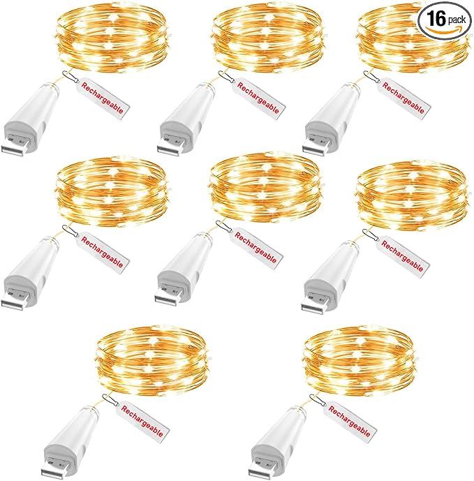 Rechargeable Fairy Lights - 7ft 20 LED String Lights, USB Rechargeable Battery Operated Twinkle Light for Mason Jars Wedding Decor Centerpiece Table Decorations Christmas