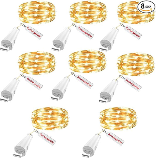 Rechargeable Fairy Lights - 7ft 20 LED String Lights, USB Rechargeable Battery Operated Twinkle Light for Mason Jars Wedding Decor Centerpiece Table Decorations Christmas