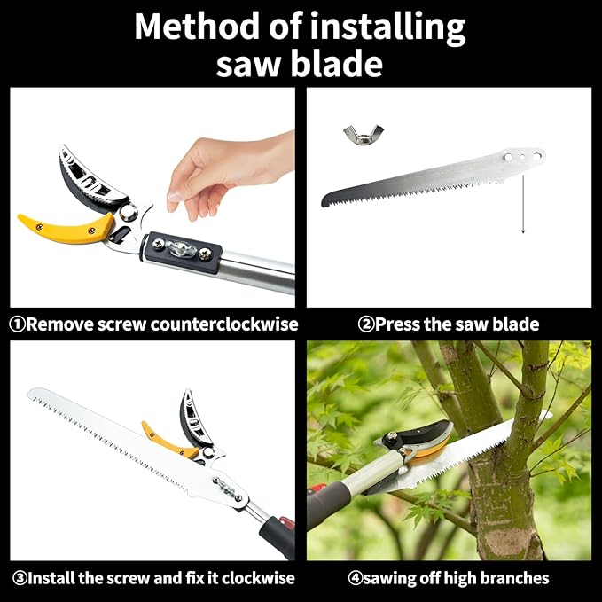 4.6-10 Ft Tree Trimmers Long Handle Pruner with Long Reach Pole Saw, Extendable Tree Pruner Cut and Hold Pruning Trimmer, Telescoping Fruit Picker Pole Tools for Branches Bypass Lopper