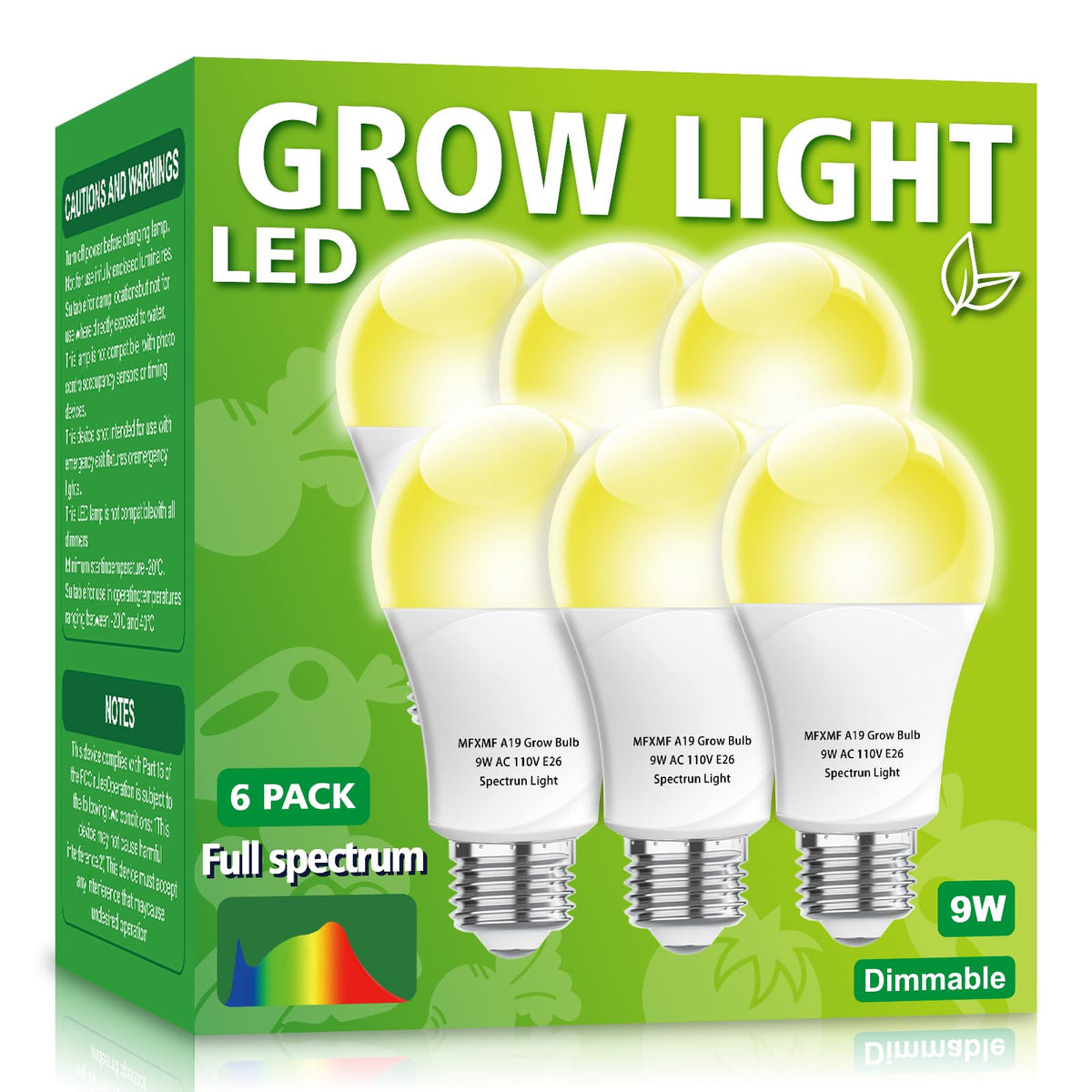 6 Pack LED Grow Light Bulbs，Full Spectrum Plant Light Bulb, 9W Replace 100W