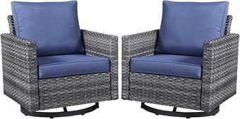 Belord Wicker Chairs Outdoor Bistro Set Oversize Patio Swivel Rocker, Rattan Outdoor Seating Set of 2 Swivel Glider Chairs Wicker Furniture for Porch Deck Backyard with Water-Resistant