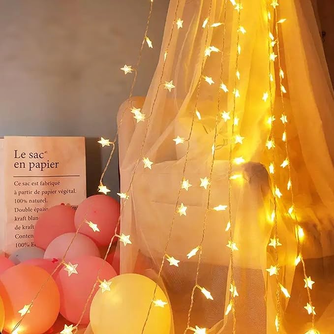 Star String Lights for Bedroom - 17 Ft 50 LED Fairy Christmas Lights Battery Operated, Indoor Outdoor Waterproof Star Twinkle Light for Tent Loft Bed Party Camping Decor
